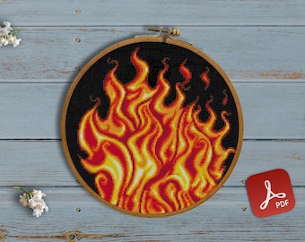 Fire, Flame, Heat, Barrage, Match, Blaze, Inferno, Hell, Combustion, Burn, Enlightened - Modern Cross Stitch, Wall Art, X stitch pattern