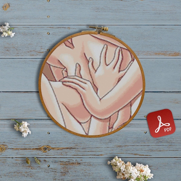 Lesbian Love, LGBT, Lesbo, Love is Love, PRIDE, Sensitive, Tits, Breast, Hands, Cartoon - Modern Cross Stitch, Wall Art, X stitch pattern