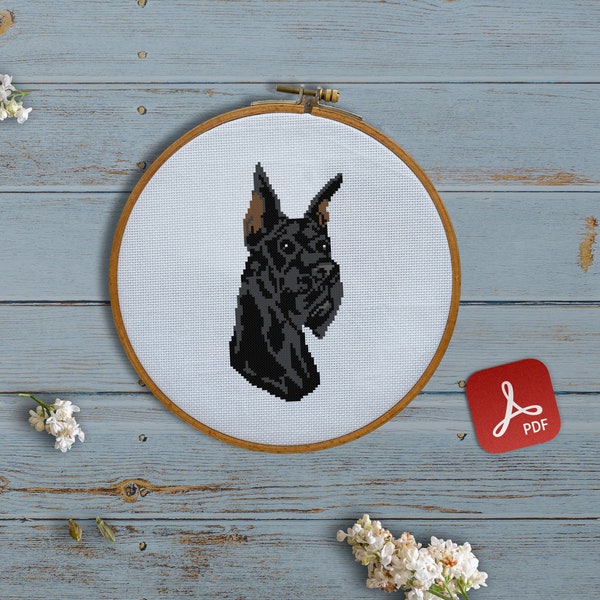 Great Dane, German Mastiff, Dogs, Pets, Canis, Little Friends, Fluffy, Funny, Family - Modern Cross Stitch, Wall Art, Xstitch pattern