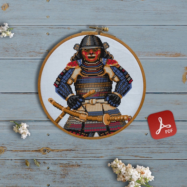 Samurai, Shogun, Japan, Japanese, Nippon, Sempai, Asia, Warrior, Katana, Suriken, oriental - Modern Cross Stitch, Wall Art, X stitch pattern