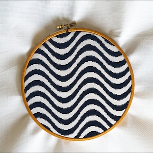 Waves, wave lines pattern, Optical illusion, visual perception, black lines, symmetrical - Modern Cross Stitch, Wall Art, X stitch pattern