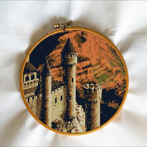 Medieval dark castle, Old palace, Stone fort, Scottish fortress, chateau, Fantasy, Tower - Modern Cross Stitch, Wall Art, X stitch pattern