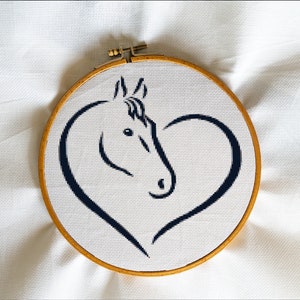 Heart Horse, Minimalism, Head, Love, Mascot, Tattoo, Stencil, Animals, Silhouette, Nature  - Modern Cross Stitch, Wall Art, X stitch pattern