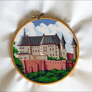 Château du Luxembourg, Pays européen, Palais médiéval, fort, donjon, forteresse, Grand-Duché - Point de croix moderne, Art mural, motif de point X