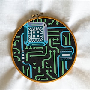 Integrated Circuit, IC, Electronics, Processor, Computer, Transistor, Microchip, Matrix - Modern Cross Stitch, Wall Art, X stitch pattern