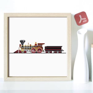 American 4-4-0 Train, Railroad, Trains, Rails, Wild West, 18th century, Transport, Car - Modern Cross Stitch, Wall Art, X stitch pattern