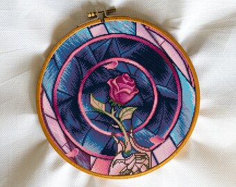 A Magic Rose Flower, Flora, Lovely plant, Love and passion, Feelings, Spikes of beauty - Modern Cross Stitch, Wall Art, X stitch pattern