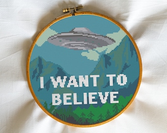 I Want To Believe, Die Wahrheit ist da draußen, Area 51, Xfiles, UFO, Aliens, Mulder, Scully - Moderne Kreuzstich, Wandkunst, X-Muster