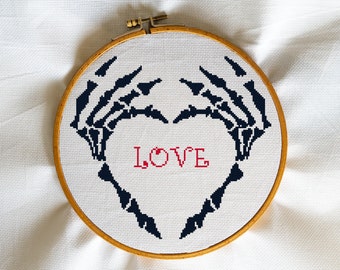 Love X stitch pattern Medic Anatomy Doctor Romantic Skeleton Modern Cross Stitch Hands Autopsy Bones of Love Wall Art Tatoo