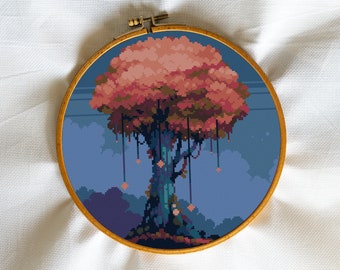 Tree of Life, Search, Find, Outcast, Summer, Flora, Relax, Meditation, Jungle, Island - Modern Cross Stitch, Wall Art, X stitch pattern