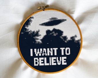 I Want To Believe BW, Die Wahrheit ist da draußen, Xfiles, UFO, Aliens, Area 51, Mulder, Scully - Moderne Kreuzstichbilder, Wandbilder, X Stichmuster