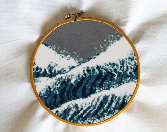 Great wave, Oriental, Japanese, Nippon, Asia, Shinto, Ocean Waves, Sea, Traditional Art  - Modern Cross Stitch, Wall Art, X stitch pattern