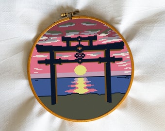 Torii, Japan Gate, Japanese Gates, Nippon, Asia, Shinto, Samurai, Shogun, Traditional  - Modern Cross Stitch, Wall Art, X stitch pattern