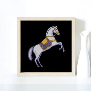 White royal horse, stallion, mustang, Arabian, Arab horse, Animals, Horses, White knight - Modern Cross Stitch, Wall Art, X stitch pattern