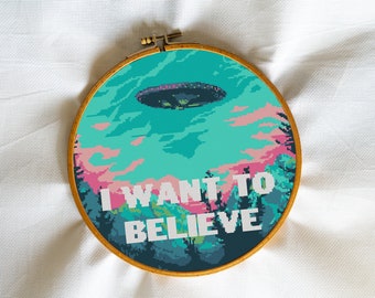 I want to believe, The Truth is out there, Xfiles, UFO, Aliens, Mystery, Mulder, Scully - Kreuzstich Kreuzstich Stickvorlage X