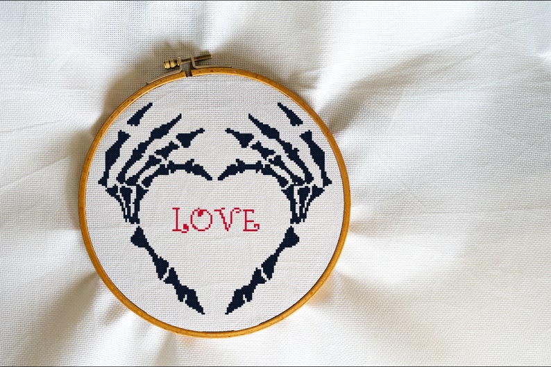 Love X stitch pattern Medic Anatomy Doctor Romantic Skeleton Modern Cross Stitch Hands Autopsy Bones of Love Wall Art Tatoo
