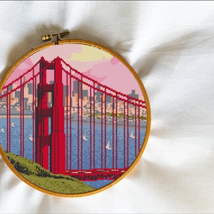 San Francisco, Golden Gates Bridge, Scenery Landscapes, USA, Wonders of the world, States - Modern Cross Stitch, Wall Art, X stitch pattern