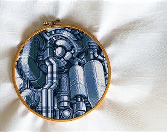 Steel Machinery, Cyberpunk, Future stuff, Cybernetica, Alien-technologie, Cyborg ware - Moderne kruissteek, kunst aan de muur, X-steekpatroon