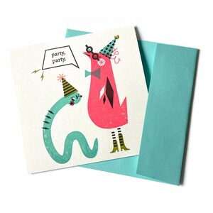 Party, Party! 5x5 Hand Gocco Screen Printed greeting card with envelope