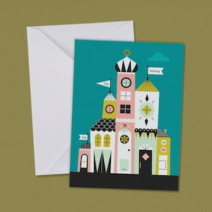 Tarjeta de felicitación en blanco "Hip Hip Hooray": felicitaciones, felicitaciones, castillo, te celebramos, tarjeta A6 con sobre