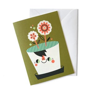 Cartão de felicitações em branco "Happy Flowers" - 10,4 cm x 14,7 cm com envelope