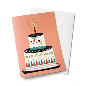 Cartão de felicitações em branco "Bolo Feliz" - 4,13" x 5,83" com envelope