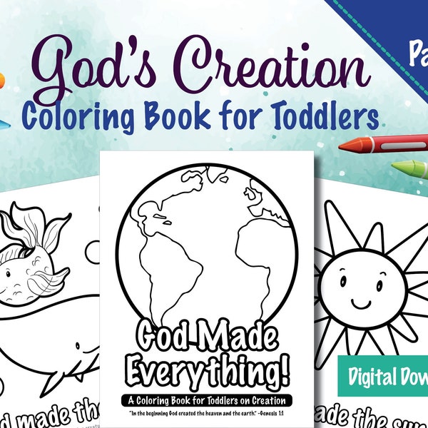 A Coloring Book for Toddlers on God's Creation | Digital Download 12-Pages | KJV Bible Theme