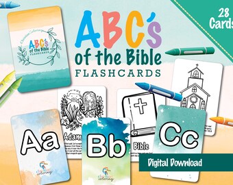 ABC van de Bijbel Flashcards | 28 kaarten: 4 x 6 inch kleurkaarten voor de kleintjes | Digitale download | NBG-bijbelthema