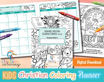 Christelijke kleurplanner voor kinderen | Invulbare, ongedateerde digitale download 8,5 x 11 | NBG-bijbelteksten