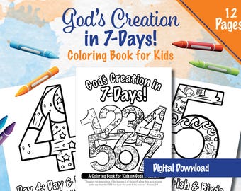 Een kleurboek voor kinderen over Gods schepping in 7 dagen!  | Digitale download van 12 pagina's | NBG-bijbelthema