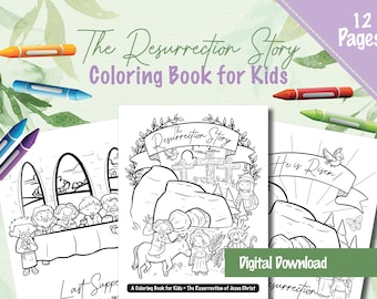 Kleurboek The Resurrection Story voor kinderen | Digitale download van 12 pagina's | NBG Bijbelthema | Opstandingszondag | Paaszondag