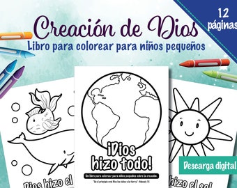 God's Creation Kleurboek voor peuters in het Spaans | Afdrukbare digitale download | Libro para Colorear: Creación de Dios para Niños