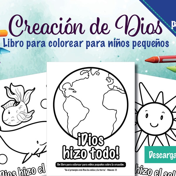 A Coloring Book for Toddlers on God's Creation in Spanish | Digital Download 12-Pages | KJV Bible Theme