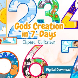 God&#39;s Creation in 7 Days Clipart | Genesis Bible Story | PNG Transparent Background | Christian Sunday School Homeschool | Digital Download