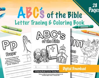 ABC's van de Bijbel: lettertraceer- en kleurboek voor kleintjes | Digitale download: 28 pagina's | NBG-bijbelthema