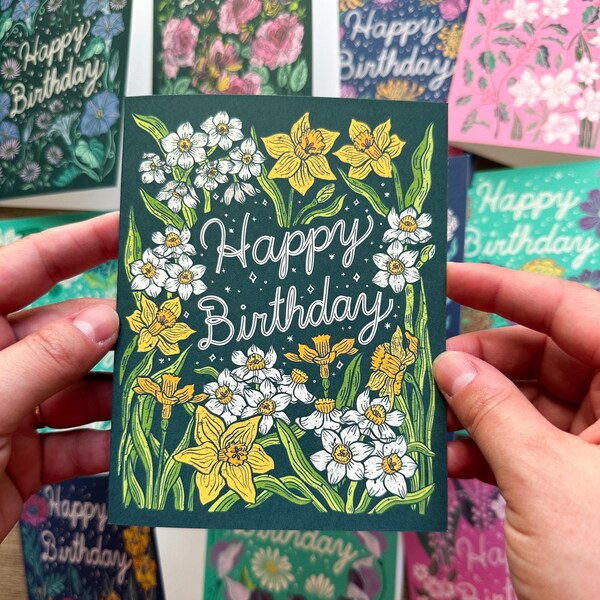 Daffodil Birthday Card, March Birth Flower Greeting Cards