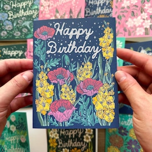 Birth Flower Birthday Card August Birth Flower Birthday Greeting Card Poppy Gladiolus Birth Month Flowers Blank Card August Birthday Card