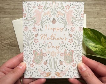 Cottagecore Mother's Day Card, Butterfly & Bird Illustrated Greeting Cards