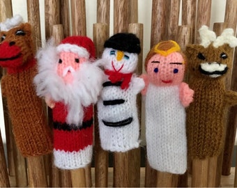 5 Hand knitted finger puppets Peru Christmas story telling party bags stocking fillers