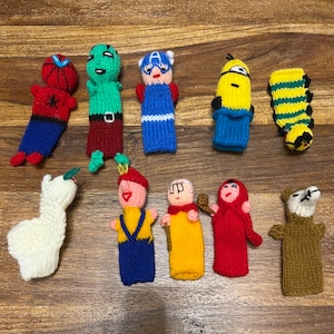 10 Hand knitted finger puppets Peru story telling party bags stocking fillers