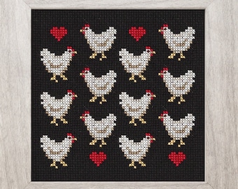 Cross Stitch Pattern - Chickens and Hearts - PDF Instant Download