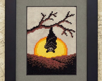 Cross Stitch Pattern - Bat at Sunset - PDF Instant Download