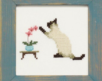 Cross Stitch Pattern - Cat and Orchid Plant - PDF Instant Download