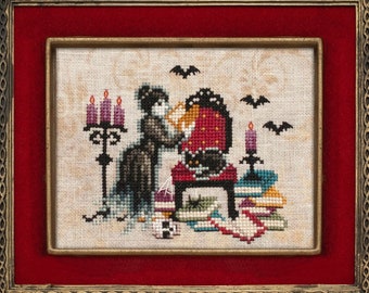 Schema per punto croce "Bibliotecario fantasma di Halloween" - Download immediato in PDF