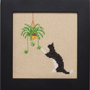 Cross Stitch Pattern - Cat and Plant - PDF Instant Download