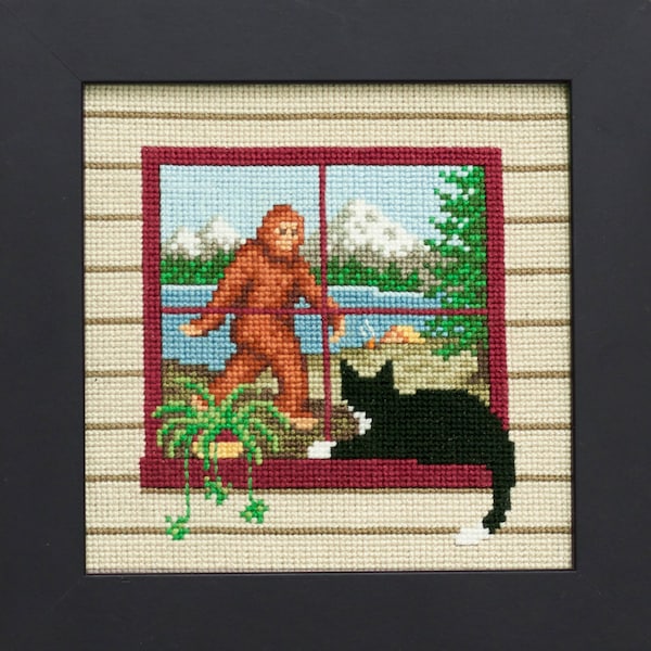 Cross Stitch Pattern - Cat and Bigfoot - PDF Instant Download