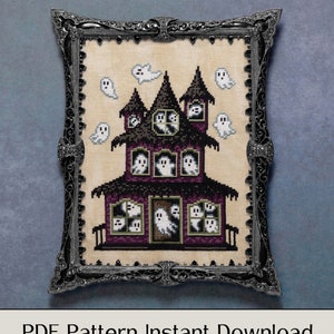 Haunted House Halloween Cross Stitch Pattern - PDF Instant Download