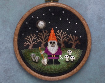 Cross Stitch Pattern - Gnome and Mushrooms - PDF Instant Download