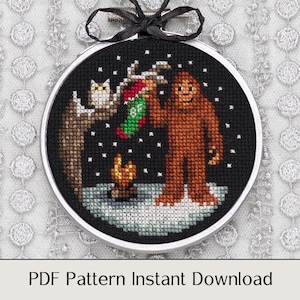 Bigfoot Christmas Cross Stitch Pattern - PDF Instant Download