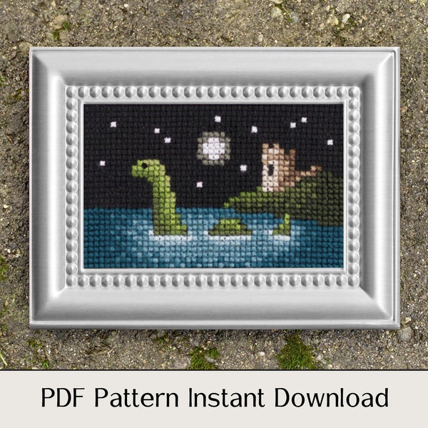 Loch Ness Nessie Cross Stitch Pattern - PDF Instant Download